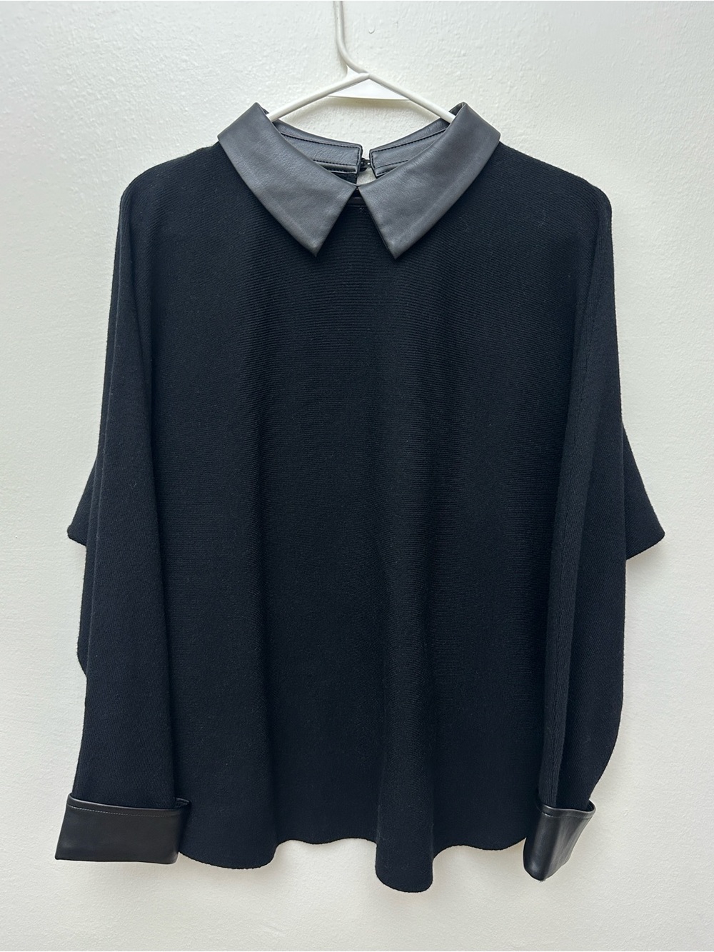 Sioni Black Faux Leather Collar Knit Top